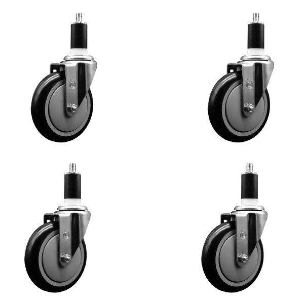 5'' Black Poly Wheel Swivel 1-3/8'' Expanding Stem Caster Set, 4PK